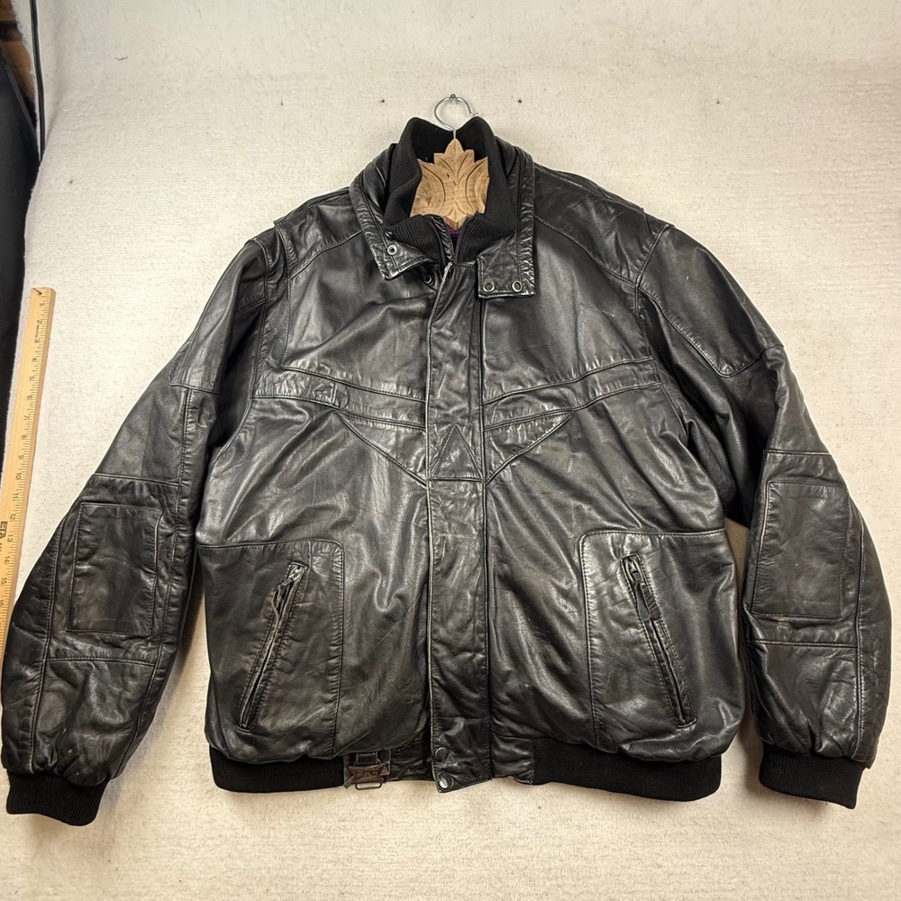 CKX International Mens XL Black Leather Bomber Jacket Distressed Grunge